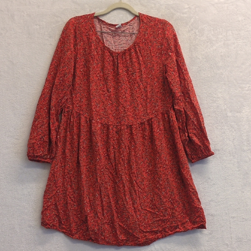 Old Navy Women's Red Autumn Floral Long Sleeve Mini Dress Size S